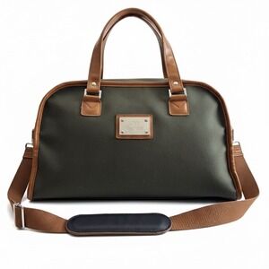 JM New York Olive Green Tan Leather Trim Weekend Travel‎ Duffel Bag Carry-on